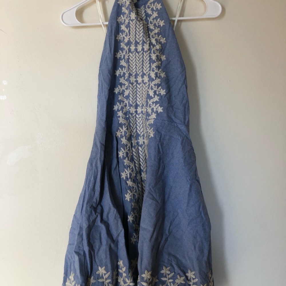 Halter denim embroidered dress